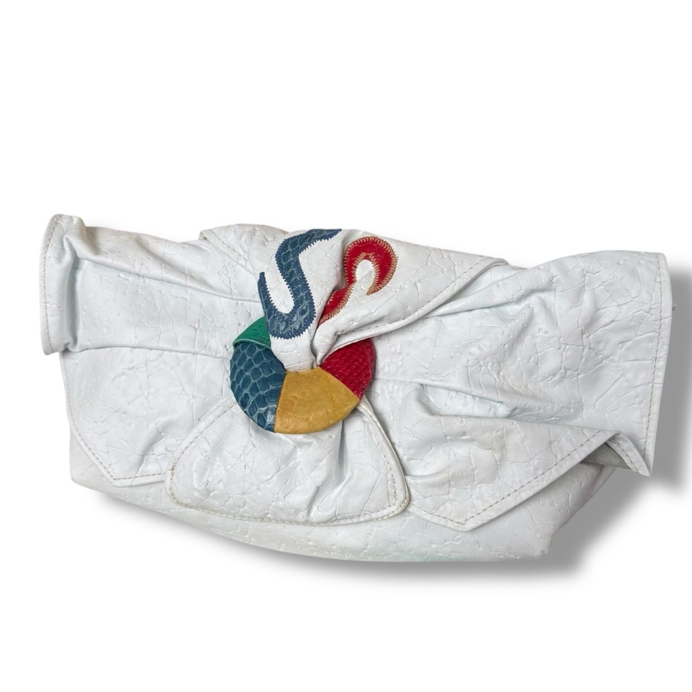 Vtg 70s 80s Samir leather Colorful White Clutch Bag convertible crossbody bag